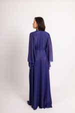 Φόρεμα maxi κρουαζέ με χρυσοκλωστή μονόχρωμο μπλε - Image 3