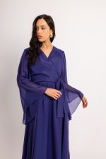 Φόρεμα maxi κρουαζέ με χρυσοκλωστή μονόχρωμο μπλε - Image 2