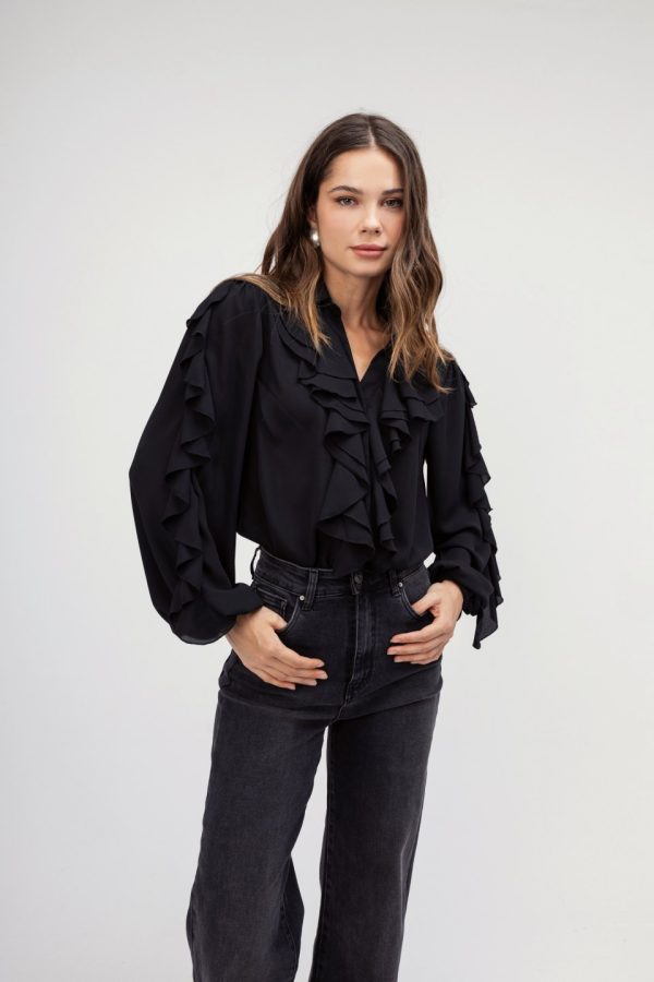 Πουκάμισο με βολάν black - Image 1