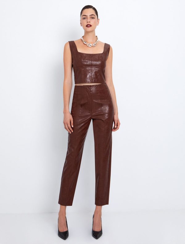 Ψηλόμεσο παντελόνι από δερματίνη kafe - Image 1