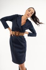 Φόρεμα τζιν με γιακά και εξωτερικές ραφές