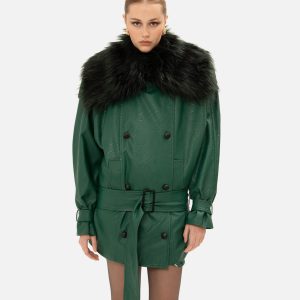 FOREST GREEN FAUX LEATHER JACKET