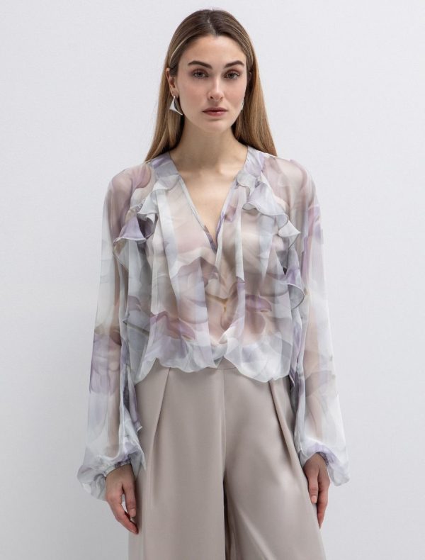 Φλοράλ μπλούζα με βολάν - Image 5