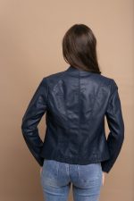 Μπλε Κοντό Μπουφάν Δερματίνη με Φερμουάρ - Image 2