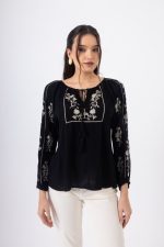 Μοντέρνα Μαύρη Μπλούζα με Κορδονάκι & Σούρες