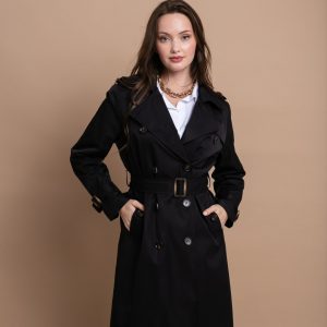 Μαυρη καπαρντίνα-πανωφόρι με ζώνη