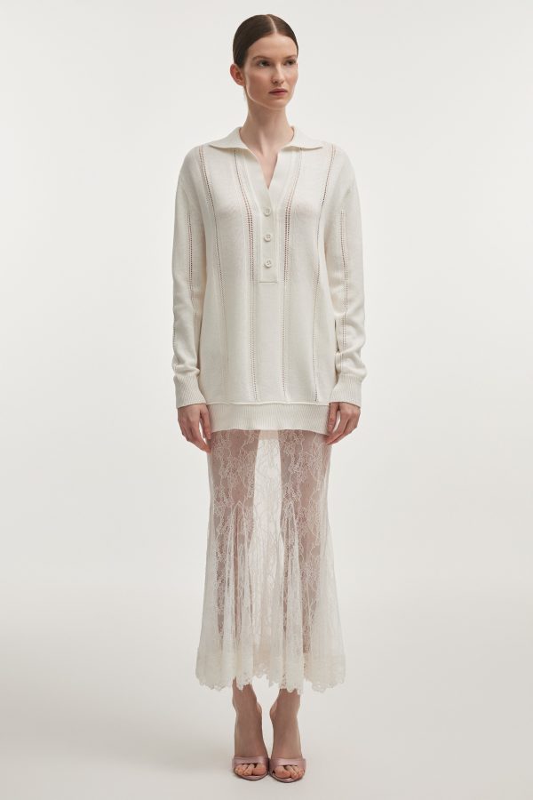 LAUREN KNITTED LONG BLOUSE WHITE - Image 1