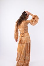 Γυναικείο Maxi Φόρεμα Πορτοκαλί με Glitter, Off Shoulder Μανίκια & Λεπτές Τιράντες - Image 2