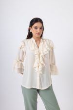 Chic Εκρού Πουκάμισο με Βολάν & Κουμπιά