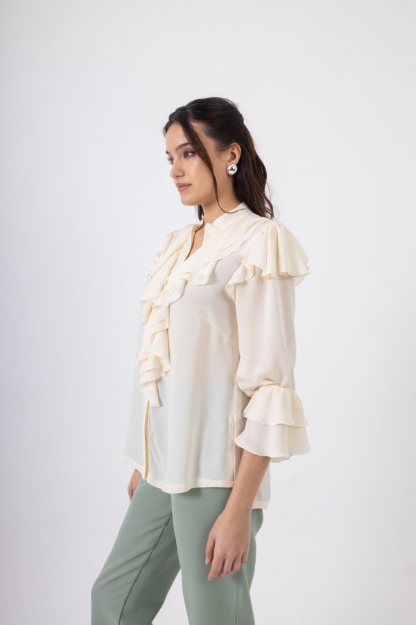 Chic Εκρού Πουκάμισο με Βολάν & Κουμπιά - Image 3