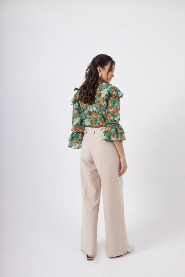 Παντελόνα ψηλόμεση μπεζ με ζώνη και κουμπί - Image 2