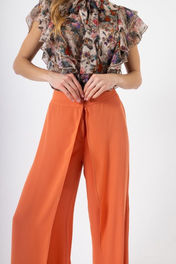 Πουκάμισο Φλοράλ Μπεζ-Εμπριμέ με Εντυπωσιακό Βολάν - Image 3