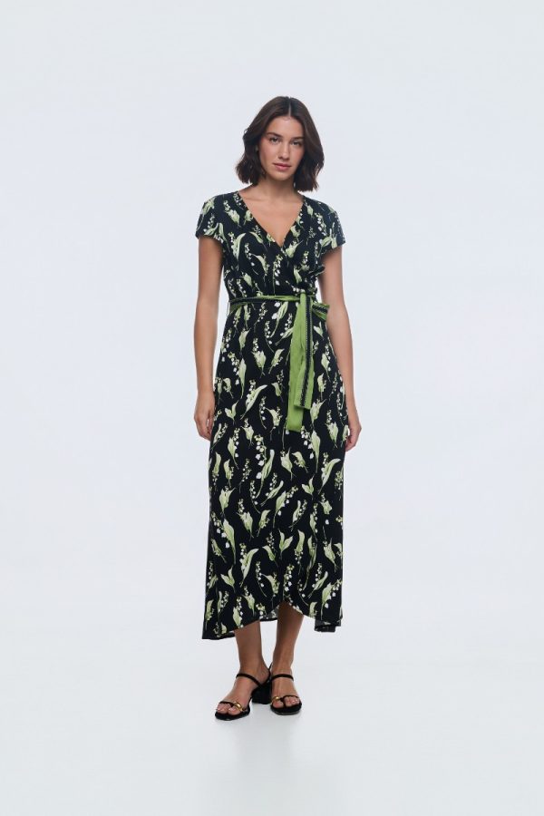 Φόρεμα με ζώνη στην μέση και ζαπονε μανίκι - Image 1