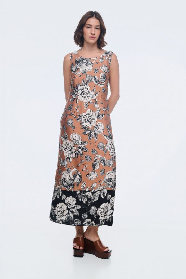 Φόρεμα φλοράλ δίχρωμο απο βισκόζη - Image 1