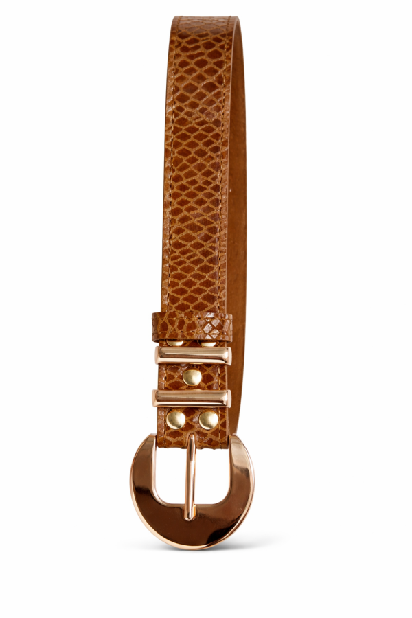 Ζώνη κρόκο καφέ  δερμάτινη λουστρίνι - Image 1