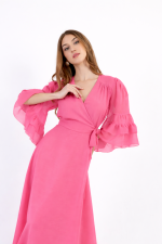 Maxi Φόρεμα Σομόν με Κρουαζέ Σχέδιο & Χρυσοκλωστή