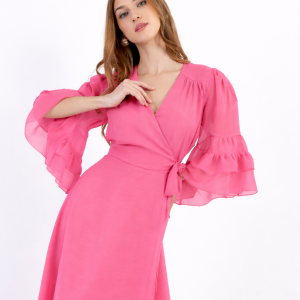 Maxi Φόρεμα Σομόν με Κρουαζέ Σχέδιο & Χρυσοκλωστή