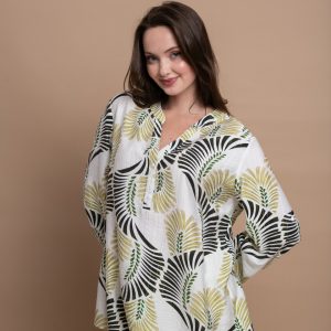 Πουκαμίσα Λευκή με Πράσινο Tropical Σχέδιο