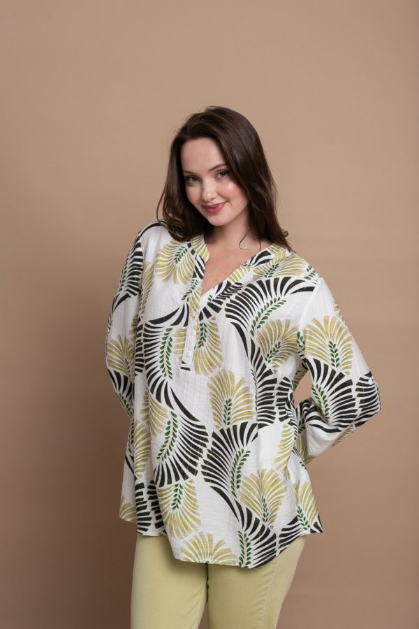 Πουκαμίσα Λευκή με Πράσινο Tropical Σχέδιο - Image 1