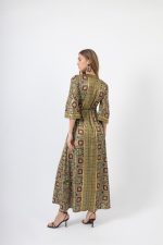 Maxi Κρουαζέ Φόρεμα Λαδί με Γεωμετρικό Print & Άνοιγμα στο Πλάι - Image 2