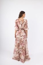 Γυναικείο Κρουαζέ Maxi Φόρεμα Εκρού με ροζ και φλοράλ σχέδια ) - Image 3