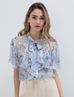 Floral μπλούζα με δέσιμο