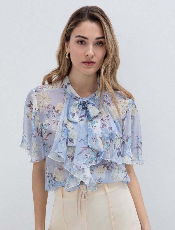 Floral μπλούζα με δέσιμο - Image 1