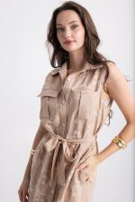 Midi Φόρεμα Μπεζ με Κέντημα Λουλουδιών & Ζώνη - Image 3