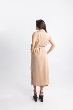 Midi Φόρεμα Μπεζ με Κέντημα Λουλουδιών & Ζώνη - Image 2