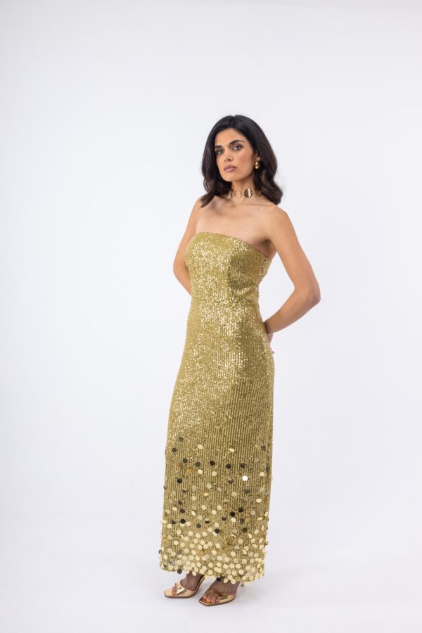 IMG_5183 Γυναικείο Φόρεμα lime στράπλες με παγιέτες - Image 1