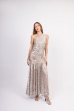 Maxi Φόρεμα One Shoulder σε Μπεζ Metallic Απόχρωση - Image 2