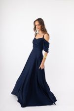 Γυναικείο Maxi Φόρεμα μπλε σκούρο  με Glitter, Λεπτές Τιράντες ; Off Shoulder Σχέδιο (Αντιγραφή)