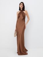 Satin μάξι φόρεμα με χιαστί λαιμό - Image 2