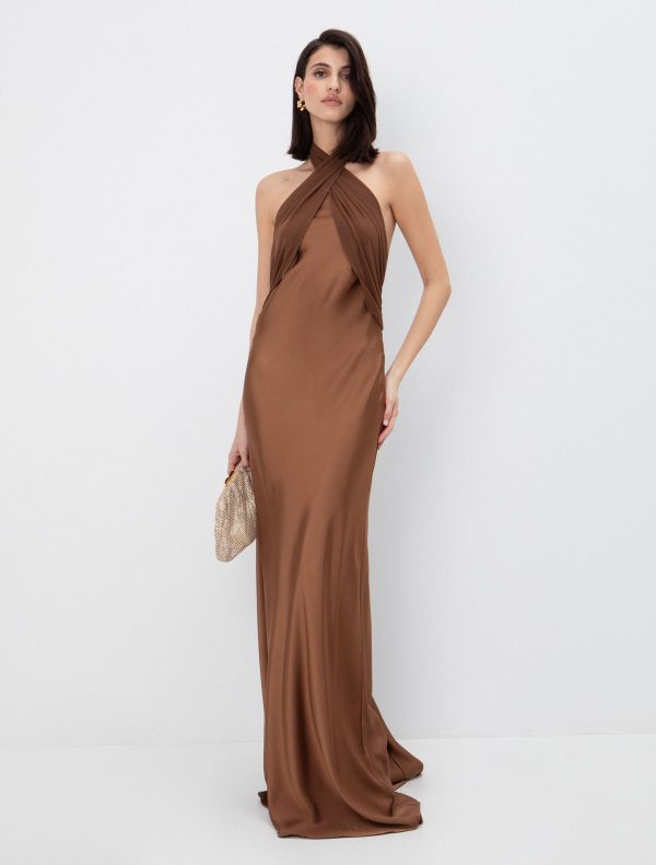 Satin μάξι φόρεμα με χιαστί λαιμό - Image 2