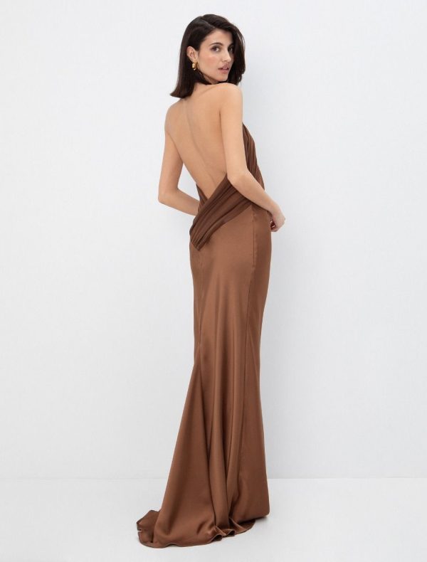 Satin μάξι φόρεμα με χιαστί λαιμό - Image 1