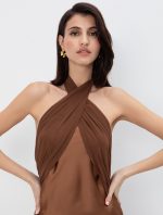 Satin μάξι φόρεμα με χιαστί λαιμό - Image 3