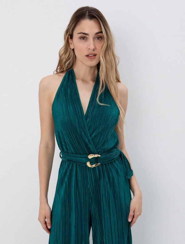 Πλισέ ολόσωμη φόρμα με ζώνη - Image 2