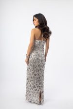 Γυναικείο Maxi Φόρεμα Ασημί διακοσμημένο με παγιέτες & κρόσσια - Image 2