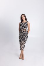 Κεντητό Σετ Μαύρο – Εκρού με Cropped Top και Midi Φούστα - Image 3