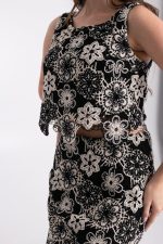 Κεντητό Σετ Μαύρο – Εκρού με Cropped Top και Midi Φούστα - Image 2