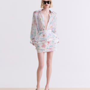PASTEL FLORAL DENIM MINI SKIRT