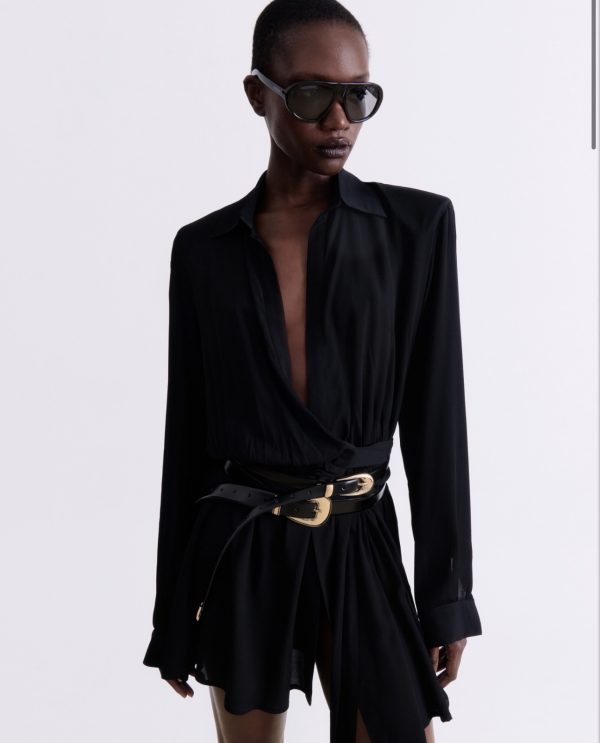 BLACK WRAP MINI DRESS - Image 1