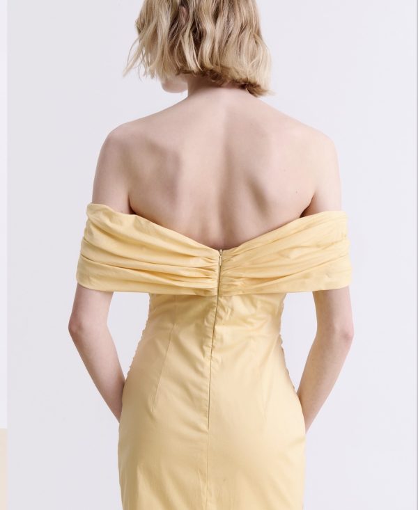 BUTTER YELLOW DRAPED MIDI DRESS - Image 3