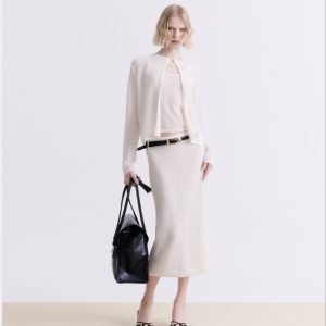 CREAM KNIT MIDI SKIRT