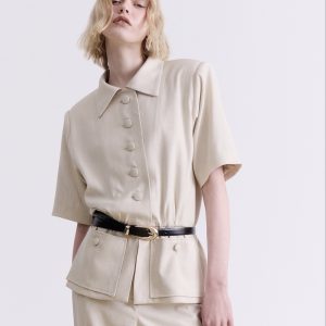 BEIGE SHORT-SLEEVE BLAZER