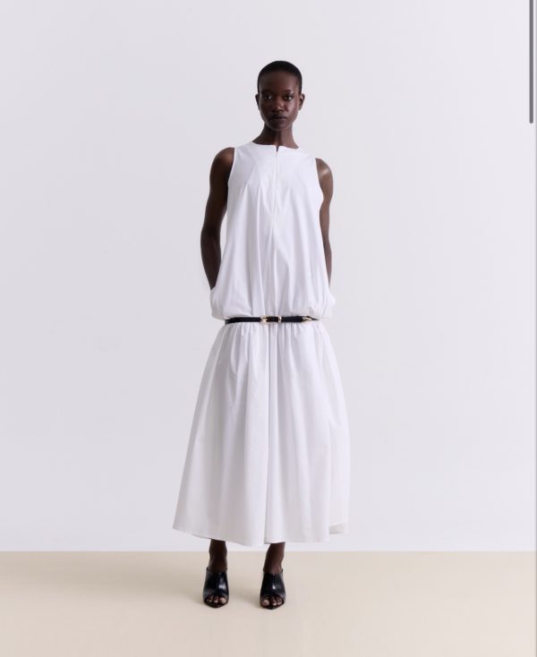 WHITE COTTON MIDI DRESS - Image 1