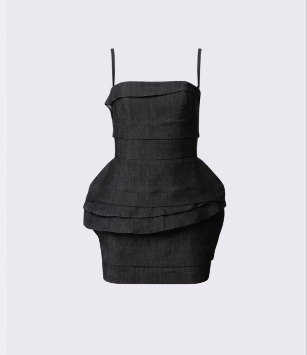 BLACK DENIM MINI DRESS - Image 4