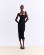 BLACK FITTED MIDI DRESS