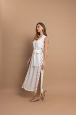 Εκρού Midi Φόρεμα με Ζώνη & Χρυσές Διακριτικές Λεπτομέρειες - Image 2