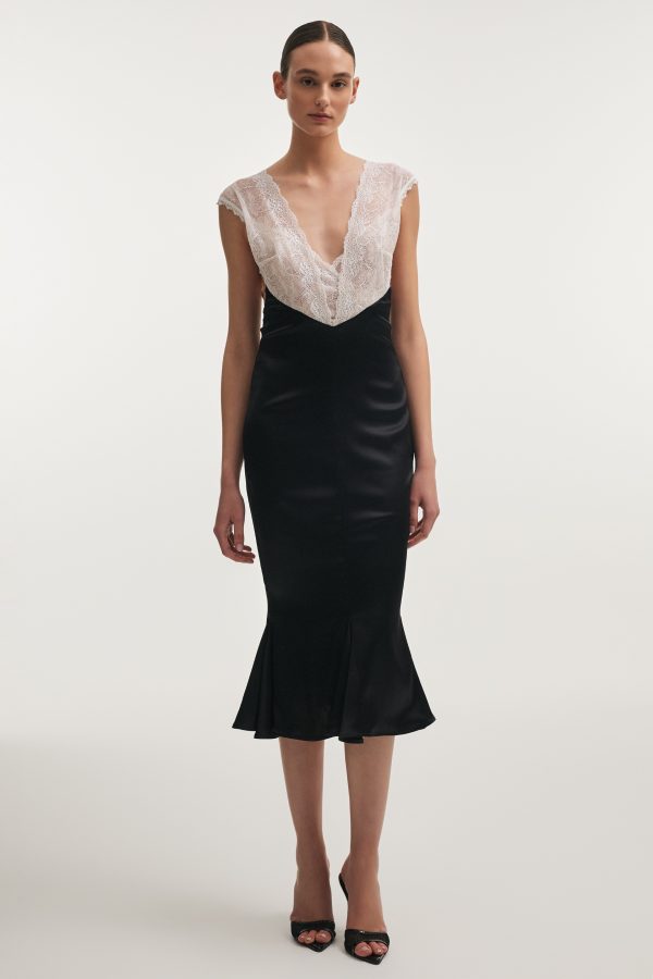 NAIA SILK MIDI DRESS BLACK - Image 1